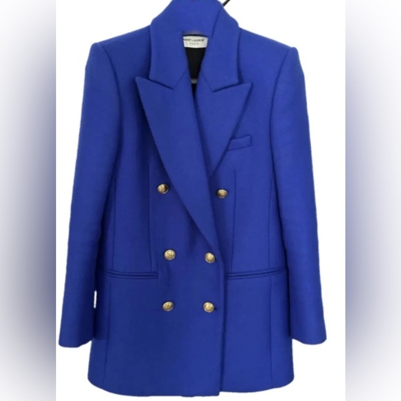 SAINT LAURENT RUNWAY Virgin wool cashmere royal-blue blazer jacket - Picture 6 of 6